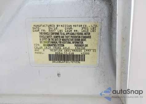 2012 Nissan Sentra 2.0 Sr из США, поврежденный, VIN 3N1AB6AP3CL727236